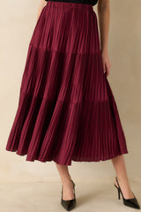 This Feels Right Burgundy Tiered Pleated Midi Skirt