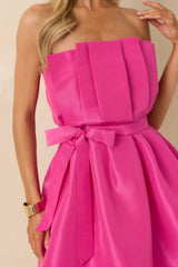 Caught My Eye Fuchsia Pleated Strapless Mini Dress