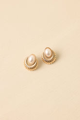 Watching Closely Gold Textured Ivory Pearl Stud Earrings