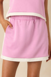 In Good Form Orchid Pink Stretch Knit Contrast Trim Mini Skort