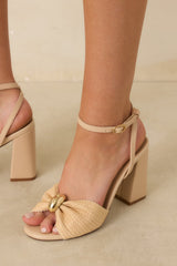 Charmed I'm Sure Natural Woven Bow Block Heel Sandals