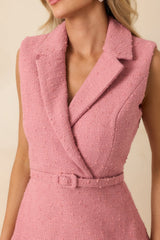 Caught You Smiling Rose Pink Textured Woven Belted Lace Midi Dress