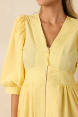 To Be Fair Daffodil Yellow Blouson Sleeve Zip Up Midi Dress