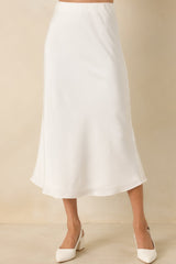 Come Closer White Satin-Finish Midi Skirt