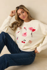 All The Sweet Things Ivory Multi Valentine Crewneck Sweatshirt