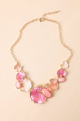 Tell Me More Pink Multi Pearlescent Flower Statement Necklace