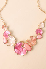 Tell Me More Pink Multi Pearlescent Flower Statement Necklace