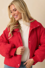 Just Between Us Red Quilted Button-Up Jacket