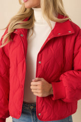 Just Between Us Red Quilted Button-Up Jacket