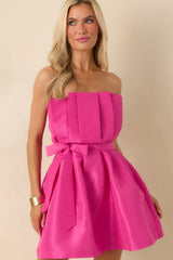 Caught My Eye Fuchsia Pleated Strapless Mini Dress