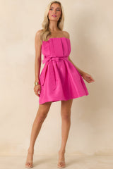 Caught My Eye Fuchsia Pleated Strapless Mini Dress