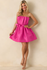 Caught My Eye Fuchsia Pleated Strapless Mini Dress
