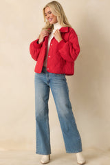 Just Between Us Red Quilted Button-Up Jacket