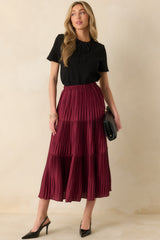 This Feels Right Burgundy Tiered Pleated Midi Skirt