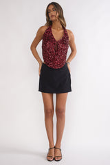 Marquess Backless Halter Top Sequin Cherry
