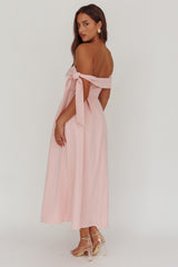 Aurora Sky Off-Shoulder Box Pleat Midi Dress Pink