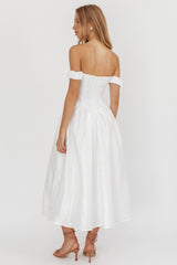 Heavens Above Off-Shoulder Basque Waist Midi Dress Ivory