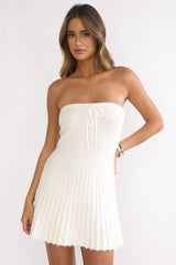 Hollis Strapless Pleat Hem Knit Mini Dress White