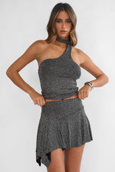 Vespera One-Shoulder Top Silver Black