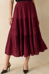 This Feels Right Burgundy Tiered Pleated Midi Skirt