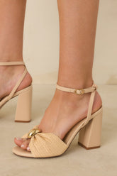 Charmed I'm Sure Natural Woven Bow Block Heel Sandals