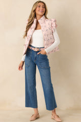 Glad You’re Here Blush Pink Multi Floral Pattern Puffer Vest