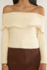 Orielle Wide Ruffle Off-Shoulder Top Cream