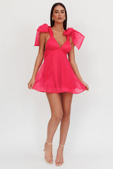Chantilly Tied Shoulder Mini Dress Fuchsia