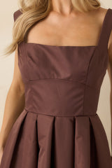 The Main Idea Cocoa Brown Sleeveless Pleated Structured Midi Dress