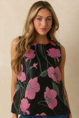 Floral Agenda Black Multi Floral Jacquard Sleeveless Top