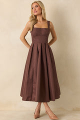 The Main Idea Cocoa Brown Sleeveless Pleated Structured Midi Dress