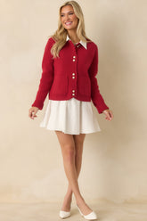 A Certain Something Red Knit Pearl Accent Button Up Cardigan