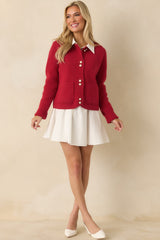 A Certain Something Red Knit Pearl Accent Button Up Cardigan