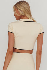 Caelia Collared Knit Crop Top Cream