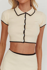 Caelia Collared Knit Crop Top Cream