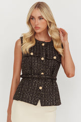 Zephyra Tweed Waist Belt Top Sequin Black