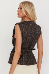 Zephyra Tweed Waist Belt Top Sequin Black