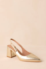 Cloud Nine Nights Gold Patent Slingback Block Heels