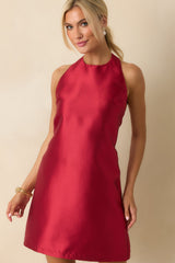 The Bold Type Red Satin Buckle Strap Halter Mini Dress