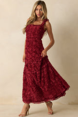 Something Good Wine Red Floral Applique Maxi Dress