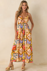 MINKPINK Rosin Yellow Multi Bold Scarf Print Cut Out Midi Dress