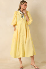 To Be Fair Daffodil Yellow Blouson Sleeve Zip Up Midi Dress