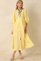 To Be Fair Daffodil Yellow Blouson Sleeve Zip Up Midi Dress