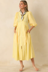 To Be Fair Daffodil Yellow Blouson Sleeve Zip Up Midi Dress