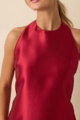 The Bold Type Red Satin Buckle Strap Halter Mini Dress