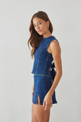 Maggie High Waist Denim Skort