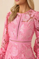 Keep It Authentic Pink Floral Embroidered Mini Dress