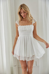 Scarlett Lace Trim Flutter Strap Babydoll Mini Dress