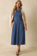 Nothing But Chic Blue Polka Dot Cotton Sleeveless Midi Dress
