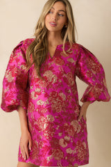 Gilded Garden Hot Pink Floral Jacquard Mini Dress
